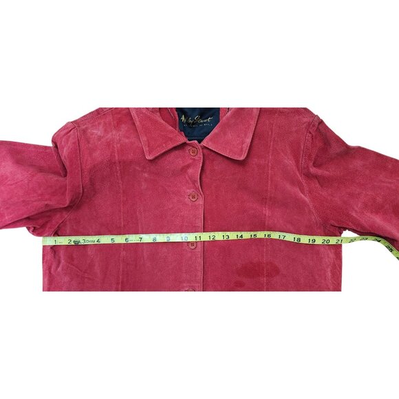 Ashley Stewart Real Leather Jacket Women’s Size 14 Red Suede Button Front Coat - Picture 10 of 11